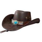 Ledercowboyhut mit türkisem akzent