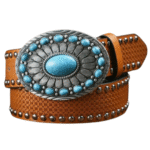Mit nieten verzierter western-gürtel für frauen mit türkisfarbenen schnallenakzenten