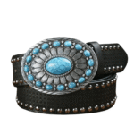 Gesteppten western-gürtel für frauen mit türkisfarbenen schnallenakzenten - schwarz