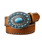 Mit nieten verziertem western-gürtel für frauen mit türkisfarbenen schnallenakzenten - braun