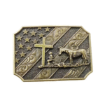 Patriotische cowboy-kreuz und pferdegürtelschnalle - gold