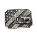 Patriotische cowboy-kreuz und pferdegürtelschnalle - silber