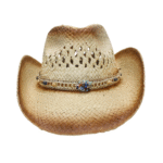 Raffia stroh cowboyhut mit steinakzentband