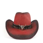 Roter strohcowboyhut mit boho-akzenten - rot 1