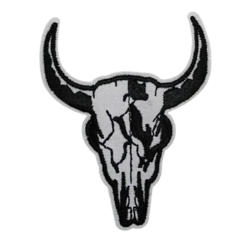 Schwarz und weiß stierschädel bestickter western patch