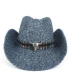 Stierschädel-strohwesternhut mit farbigem band - dunkelblau