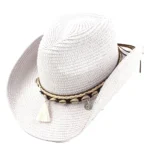 Strawcowboyhut mit schalentasselband - weiß