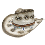 Stroh cowboyhut mit ethnischem lederband