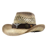 Stroh-cowboyhut mit longhorn-akzenten