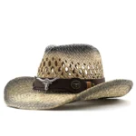 Stroh-cowboyhut mit longhorn-akzenten - beige-schwarz