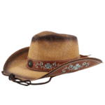 Strohcowboyhut mit blumiger stickerei