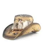 Strohcowboyhut mit boho und federakzenten - Kaffee