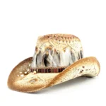 Strohcowboyhut mit boho und federakzenten - khaki