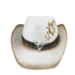 Strohcowboyhut mit gebranntem blumenmuster - Bisonkopf