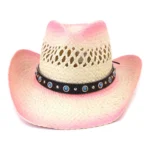 Strohcowboyhut mit türkis besetztem band - pink Strohcowboyhut mit türkis besetztem band - pink
