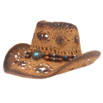 Strohcowboyhut mit türkisem akzent