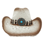 Strohcowboyhut mit türkisfarbenem medaillonband