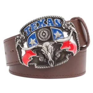 Texas cowboy gürtel mit stiertotenkopf schnalle - braun
