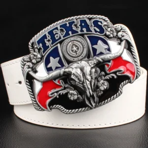 Texas cowboy gürtel mit stiertotenkopf schnalle - weiß