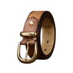 Unisex echtleder-westerngürtel mit kupferstift-schnalle - khaki