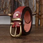 Unisex echtleder-westerngürtel mit kupferstift-schnalle - rötlich braun