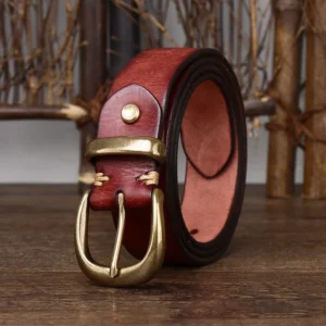 Unisex echtleder-westerngürtel mit kupferstift-schnalle - rötlich braun