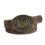 Vintage blumiger damenwesterngürtel mit verzierter ovaler schnalle - kaffee