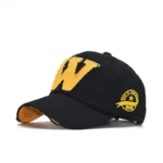 Vintage western distressed baseball cap mit gesticktem w - a style schwarz