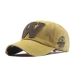 Vintage western distressed baseball cap mit gesticktem w - b stil gelb