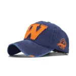 Vintage western distressed baseball cap mit gesticktem w - b stil marineblau