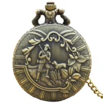 Vintage western jäger und hund quarz taschenuhr mit kette