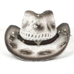 Weiß brauner strohhut mit lederband dekorativ - silberner bullen