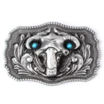 Western Stierschädel Gürtelschnalle mit türkis akzenten - Silber Western Stierschädel Gürtelschnalle mit türkis akzenten - Silber