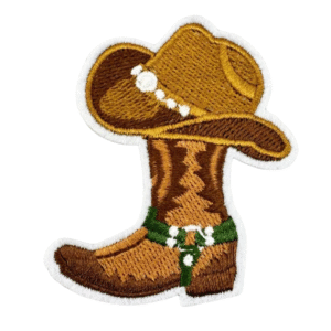 Western bestickter aufnäher mit cowboyhut und stiefel