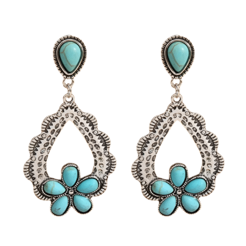 Western boho türkis blumen hängende ohrringe