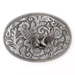 Western eagle cowboy-gürtelschnalle mit floralem design - silber