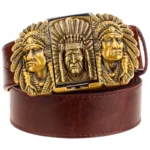 Westerngürtel mit abnehmbarer feuerzeugschnalle für herren – neuartiges design - goldbraun dreifacher chef