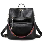 Western leder rucksack mit farbigem gurt - schwarz Western leder rucksack mit farbigem gurt - schwarz
