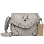 Western leder umhängetasche mit floralem ausgestanztem design - grau Western leder umhängetasche mit floralem ausgestanztem design - grau