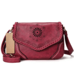 Western leder umhängetasche mit floralem hohl-design - wein Western leder umhängetasche mit floralem hohl-design - wein