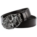 Western ledergürtel mit rodeo-bullrider-schnalle - schwarz