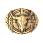 Western-stierschädel-cowboygürtelschnalle mit federnakzenten - gold Western-stierschädel-cowboygürtelschnalle mit federnakzenten - gold