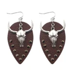 Western Stierschädel Leder Tropfenohrringe - Braun