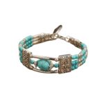 Western türkis perlenarmband mit silbernem federanhänger - blau