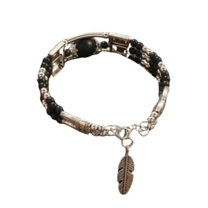 Western türkis perlenarmband mit silbernem federanhänger - schwarz