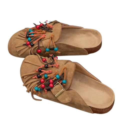 Western wildleder-fransen-pantoffeln mit perlen