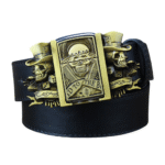 Westerngürtel mit abnehmbarer feuerzeugschnalle für herren – neuartiges design - schwarzer schädel und knochen