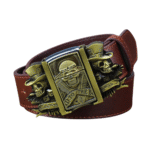 Westerngürtel mit abnehmbarer feuerzeugschnalle für herren – neuartiges design - braunes totenschädel- und knochenmuster