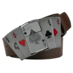 Westerngürtel mit abnehmbarer feuerzeugschnalle für herren – neuartiges design - braune ass spielen karte