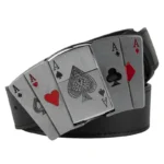 Westerngürtel mit abnehmbarer feuerzeugschnalle für herren – neuartiges design - silberne spielkarte aces